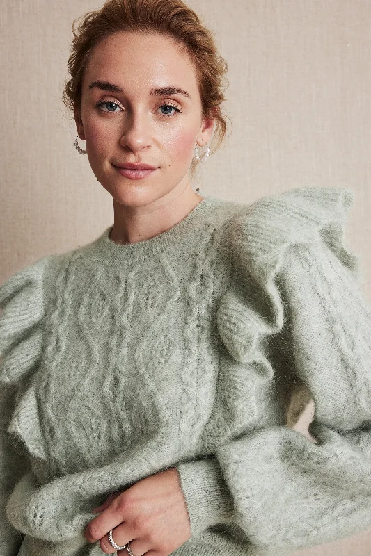 Women's green pattern knitted sweater Polka Dot Checkered Tartan