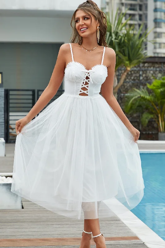 White Straps Lace-Up A-Line Cocktail Dress