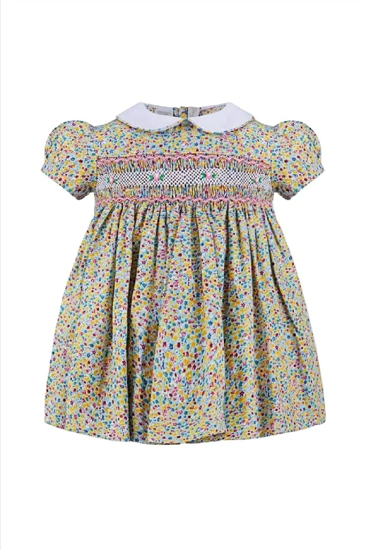 Smocked Green Sunshine Floral Baby & Toddler Girl Dress