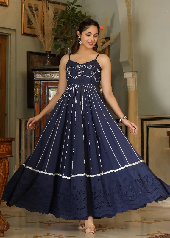 Ahana Embroidered Flared Blue Gota Lace Dress