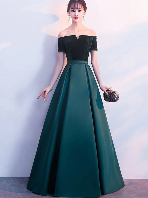Off Shoulder A-Line Floor Length Evening Formal Dress