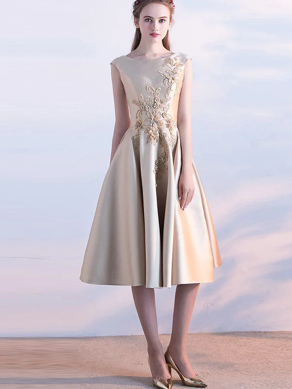 Appliques Fit & Flare Tea-Length Prom Dress