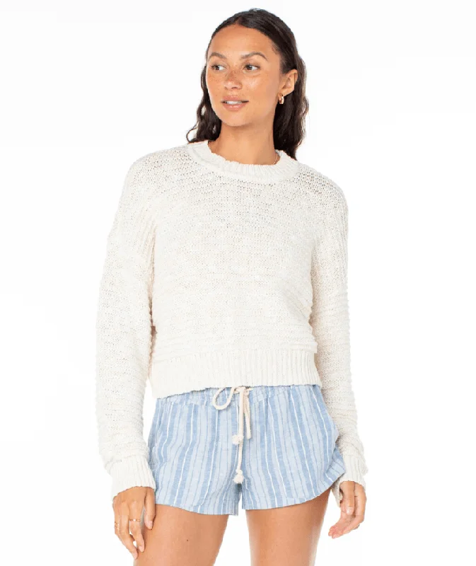 Roxy Womens Sweater Enchanted Sky Crewneck Spandex Blend Rayon Blend Denim Blend