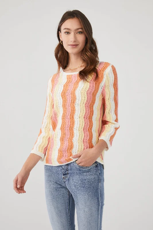 FDJ 3/4 Sleeve Pointelle Sweater 3166624-PASMOPO Papaya Smooth - 1 ONLY SIZE SMALL - 20% OFF Nylon Fabric Polyester Fabric Spandex Fabric