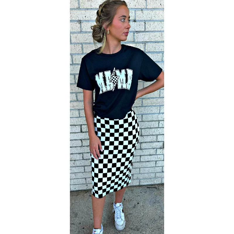Retro Sweater Black Checkered Skirt Modern Contemporary Chic