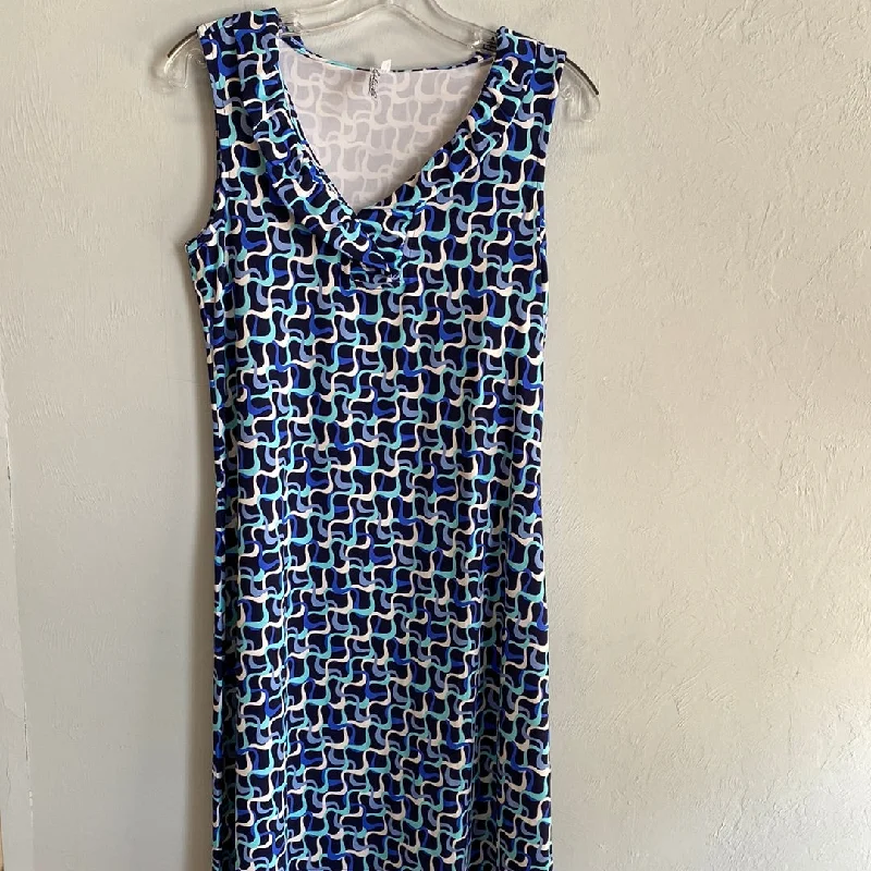 V Neck Ruffle Dress-Maze Blues