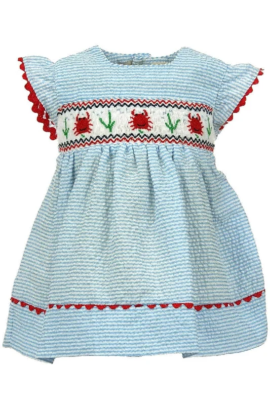 Smocked Crabs Blue Striped Girl Dress (Babies & Toddlers)