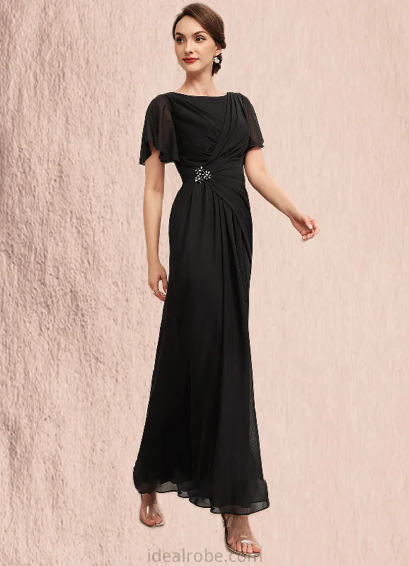 Maleah A-Line Scoop Neck Ankle-Length Chiffon Mother of the Bride Dress With Ruffle Beading STK126P0014533