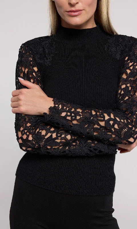 Marcelena Lace Combo Sweater Denim Fabric Leather Fabric Suede Fabric