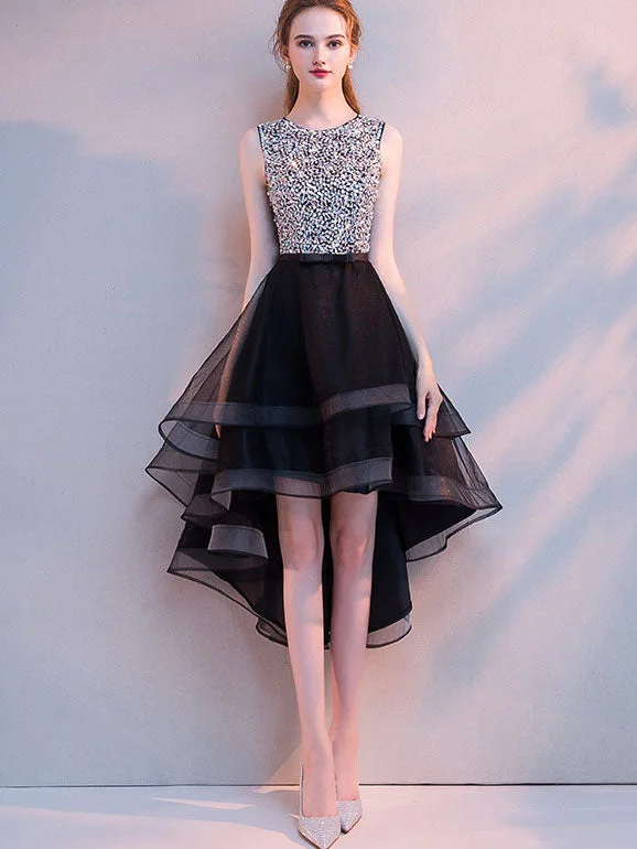Sequined High Low Hem Tulle Dress