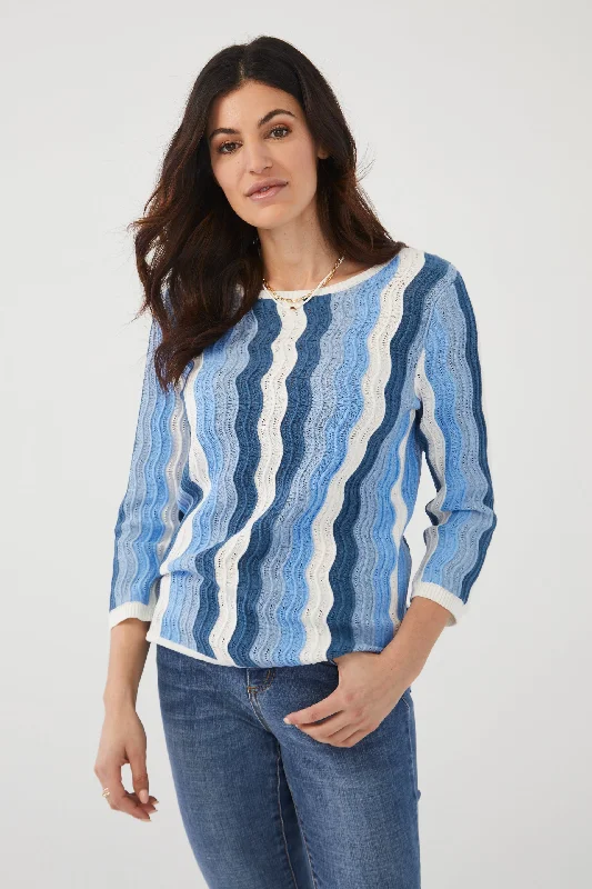FDJ 3/4 Sleeve Pointelle Sweater 3166624-BLUESM Blueberry Smooth - 1 ONLY SIZE X-SMALL - 20% O FF Fleece Fabric Down Fabric Feather Fabric