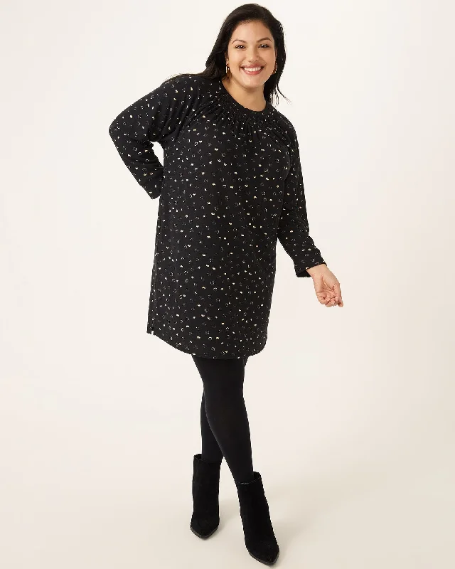 Miranda Printed Sweater Dress | Black / Yellow Sequined Glittery Shiny