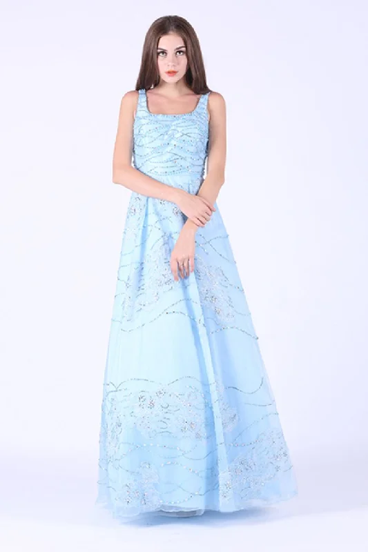 Tulle Square With Beading A Line Floor Length Prom Dresses