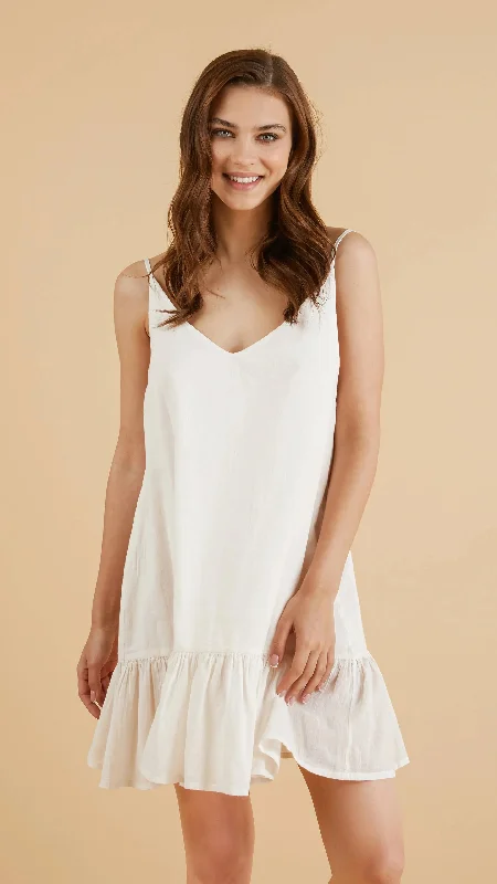 The Handloom Liv Mini Ruffle Dress - Natural