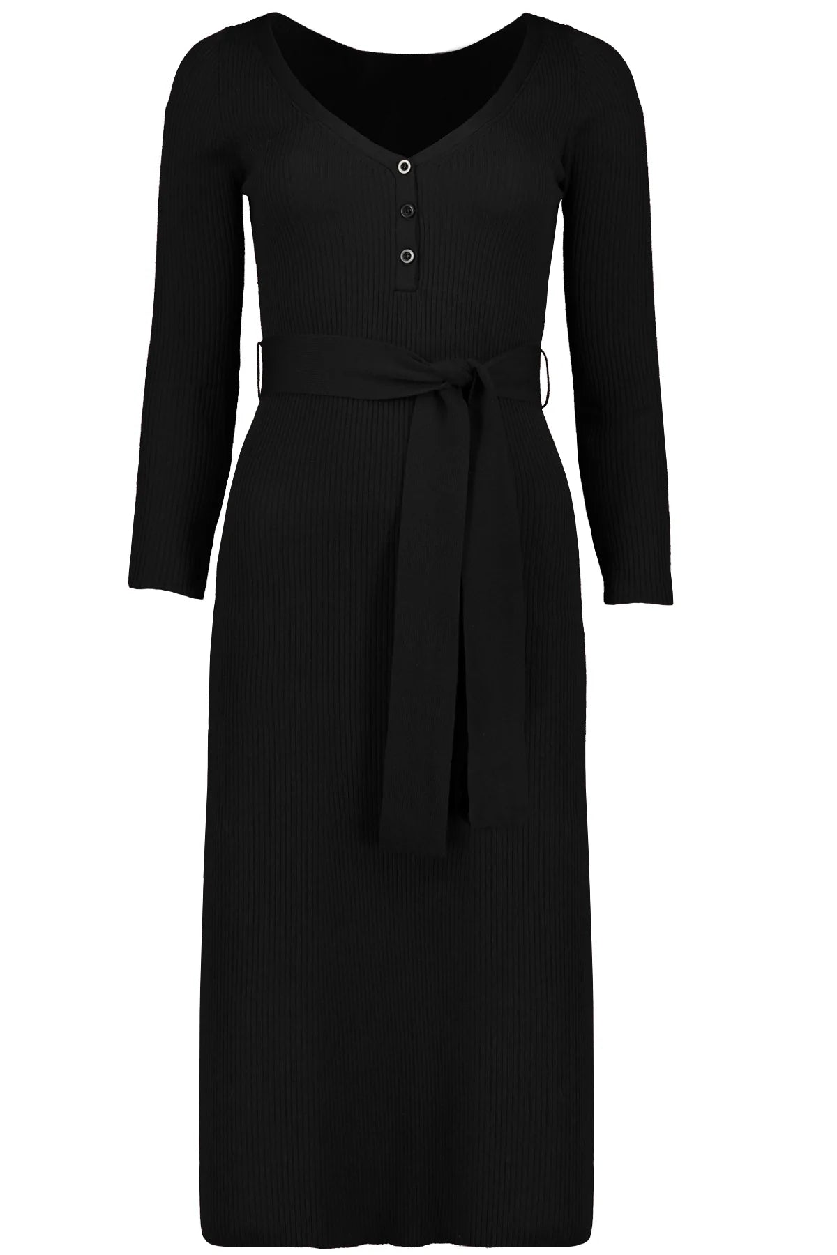Bishop + Young Black Henley Sweater Dress Collared Crew Neck Turtle Neck