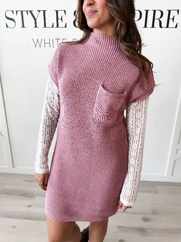 Brandee Mock Neck Short Sleeve Sweater Dress Anti-Pilling Anti-Shrink Durable