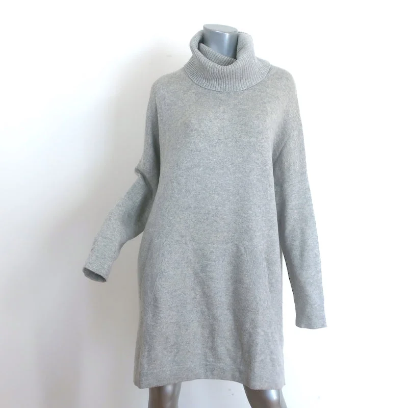 Adam Jones Turtleneck Sweater Dress Heather Gray Wool-Cashmere One Size Knit Fabric Woven Fabric Fleece Fabric
