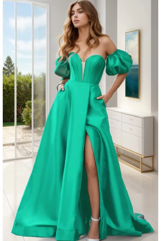 A-Line Sweep-Brush Train Satin Prom Dress CS0448