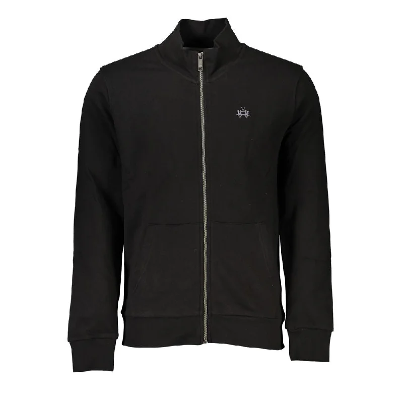 Sleek Black Cotton Zip Sweater Mesh Sweater Canvas Denim