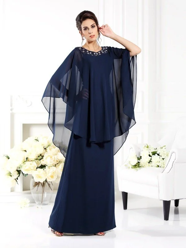A-Line/Princess Scoop 3/4 Sleeves Long Chiffon Mother of the Bride Dresses TPP0007081