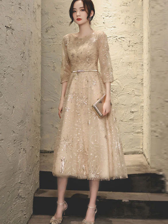 Champagne Starry Midi Fit & Flare Dress