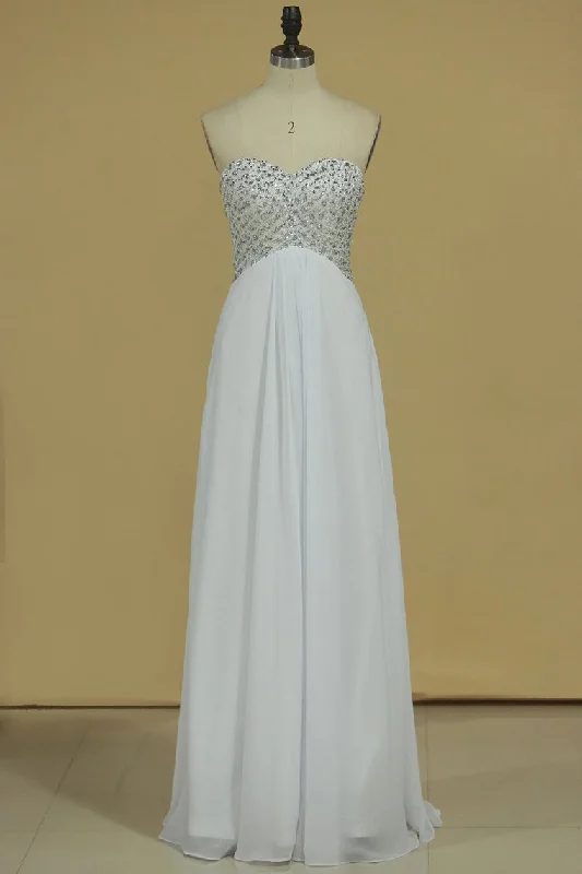 Sweetheart Prom Dress Open Back Beaded Bodice A Line Floor Length Chiffon