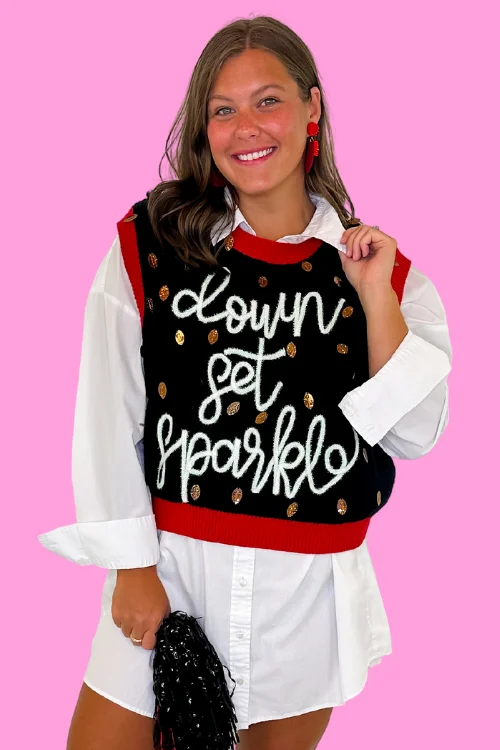 Queen Of Sparkles: Down Set Sparkle Sweater Vest (Reg + Curvey) Tailored Straight A-Line