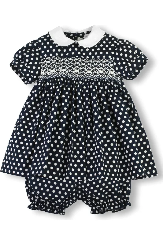 Navy Polka Dot Baby Girl Dress with Panty