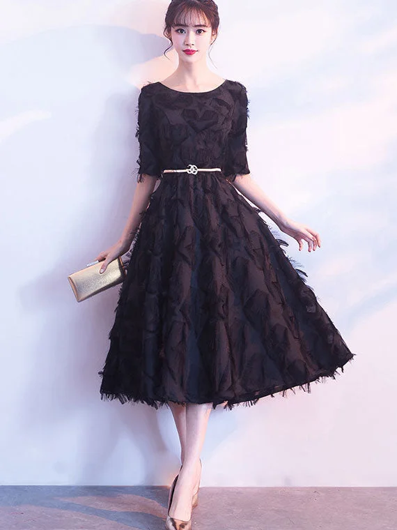 Black Red A-Line Mid Formal Dress