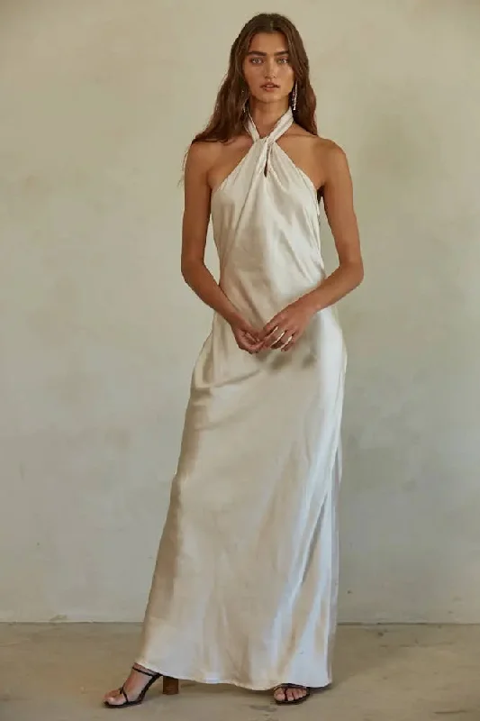 THE IRIS Silky Satin Slip Dress White Sand