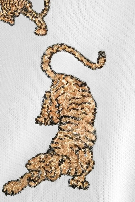 Casual Knit Sweater with Tiger Design Boxy Sweater Fitted Sweater A-Line