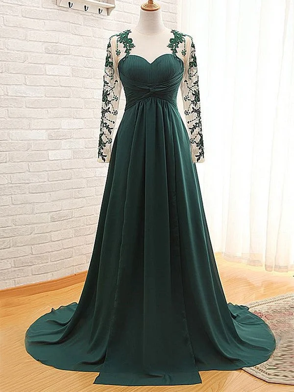 Ruby A-Line/Princess Chiffon Applique Sweetheart Long Sleeves Sweep/Brush Train Mother of the Bride Dresses STKP0020438