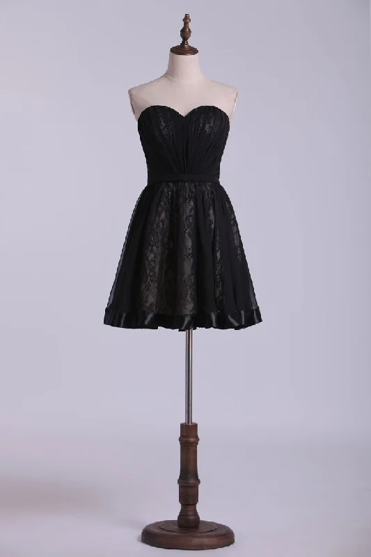 Sweetheart Homecoming Dresses A Line Short Chiffon & Lace With Ribbon