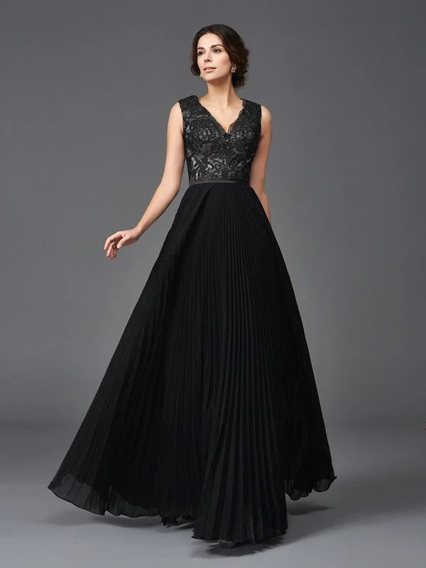A-Line/Princess V-neck Lace Sleeveless Long Chiffon Mother of the Bride Dresses TPP0007265