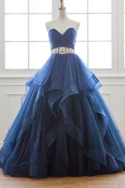 Sweetheart Prom Dresses A Line Tulle With Ruffles And Beads