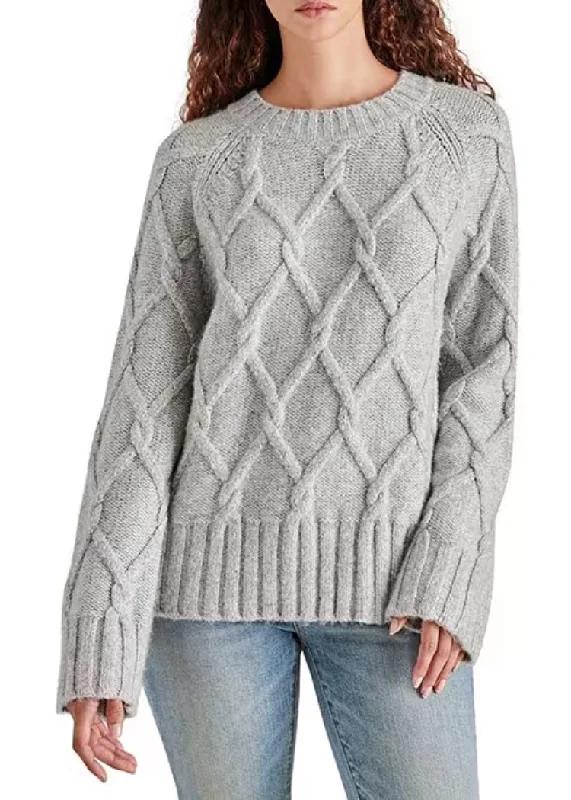Steve Madden Micah Sweater - Silver Grey Embroidered Appliqued Beaded