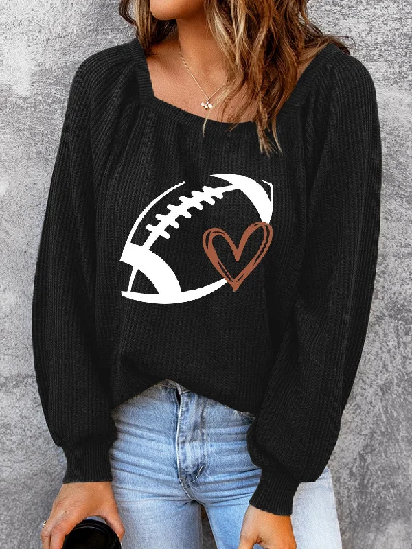 Winter Cozy Waffle Knit Football Sweater Cable Knit Ribbed Knit Lace Knit