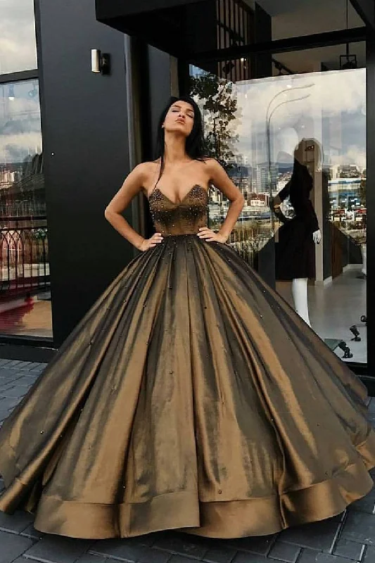 Sweetheart Ball Gown Prom Dresses Taffeta With Beading