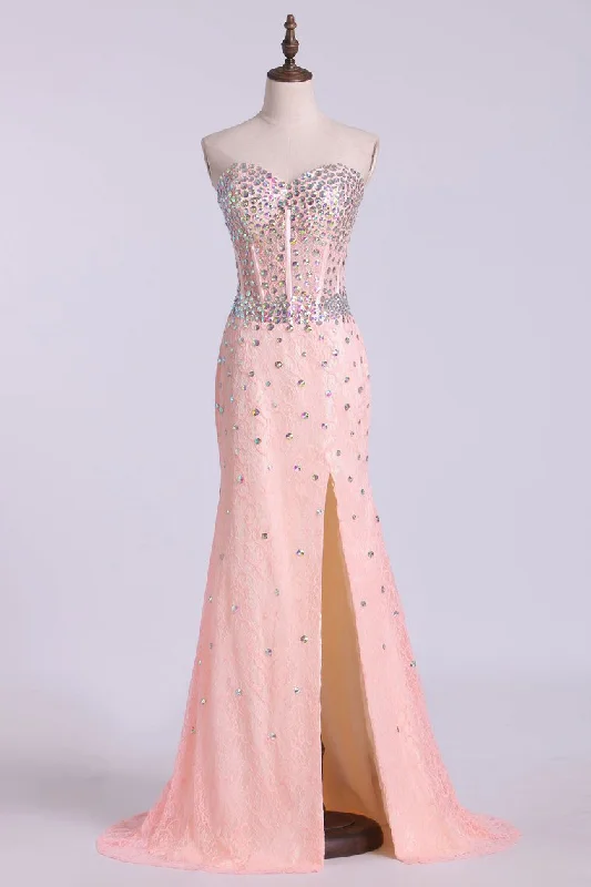 Sweetheart Sheath/Column Prom Dress Lace With Rhinestone