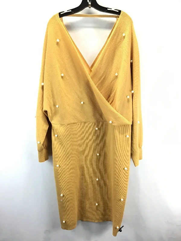 Dress Sweater By Ashley Stewart In Yellow, Size: 2x Cashmere Blend Cotton Blend Poly Blend