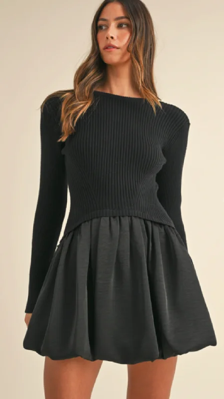 Ribbed Sweater Bubble Dress Open Front Closed Front Wrap Front