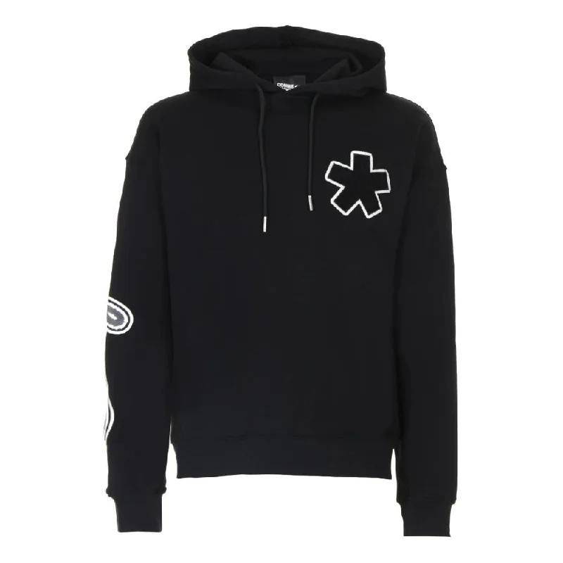 Black Cotton Men's Hooded Sweater Silk Blend Satin Velvet