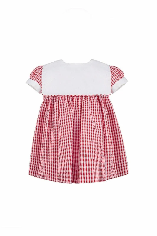 20073-Monogram Red Check Short Sleeve Baby & Toddler Girl Dress