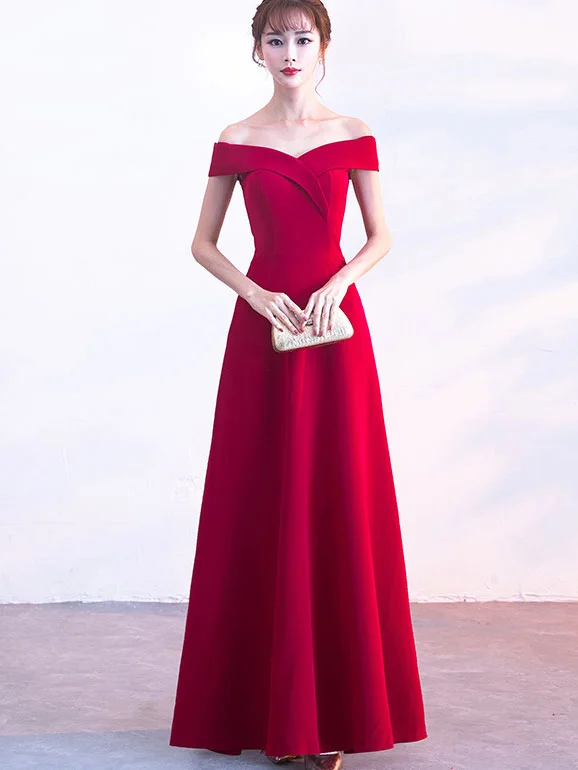 Red Black Blue A-line Off Shoulder Prom Dress