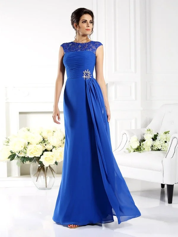 A-Line/Princess Bateau Applique Sleeveless Long Chiffon Mother of the Bride Dresses TPP0007099