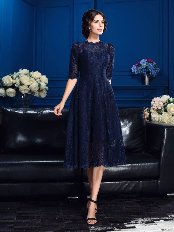 A-Line/Princess Jewel Lace 1/2 Sleeves Short Lace Mother of the Bride Dresses TPP0007091