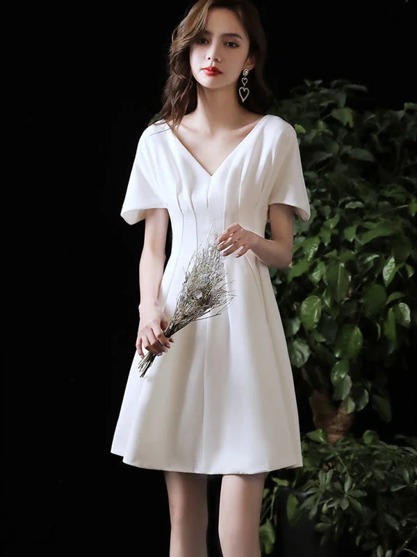 White Black V-Neck Fit & Flare Dress with Bell Sleeve