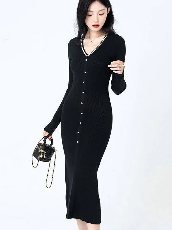 Black Winter Knit Sweater Midi Dress Transparent Opaque Sheer