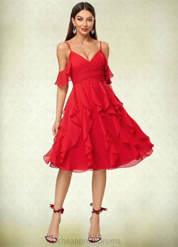 Mckenna A-line Cold Shoulder Knee-Length Chiffon Cocktail Dress With Cascading Ruffles STIP0022513