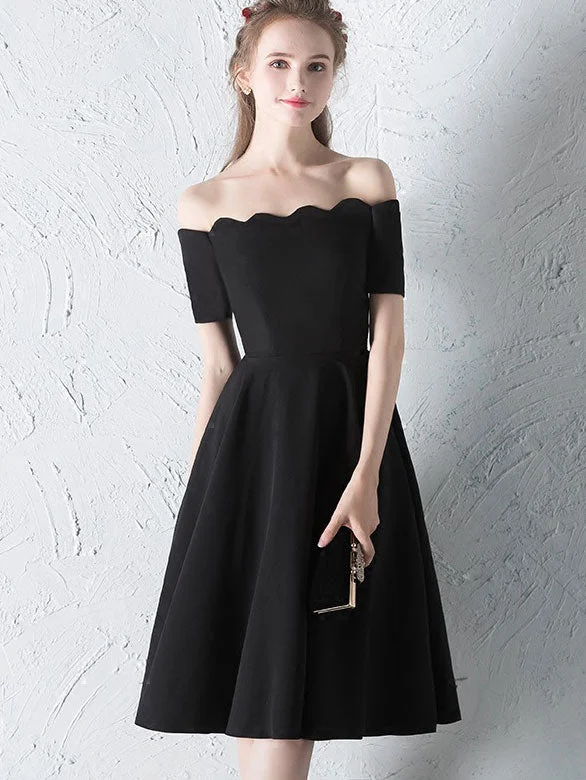 Black Beige Red Off Shoulder Fit & Flare Dress